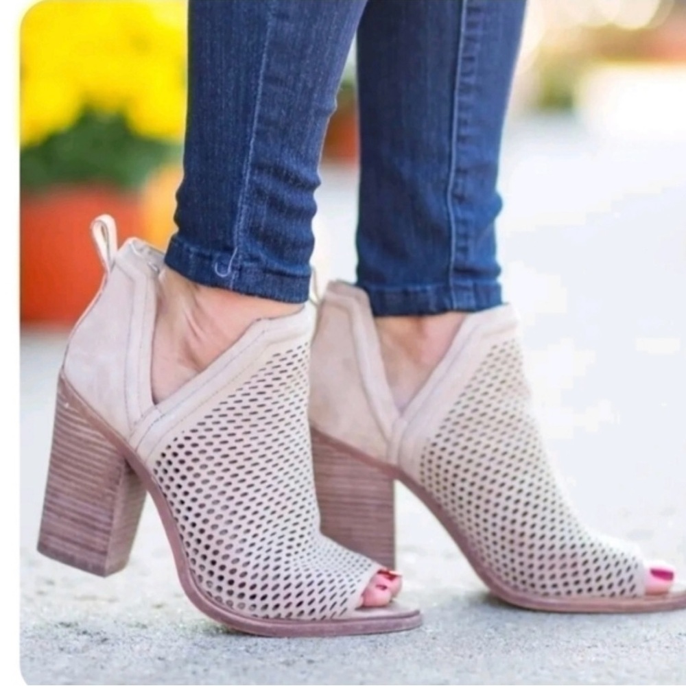 Vince Camuto Kensa Open Toe Leather Ankle Booties